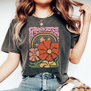 Flower T-Shirt, Boho Wildflower Nature Shirt, T-Shirt, Comfort Colors, Piece Dyed, Boho,Oversized,Vintage,Art Nouveau Art Deco, Flower Shirt