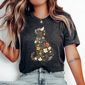 Floral Cat T-Shirt: Nature Graphic Tee, Cat Lover Gift