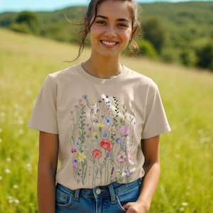 Wildflowers Women's Organic Cotton Floral T-shirt | Floral Botanical Tee | Nature Top Gift