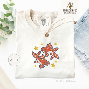 Embroidered Goldfish Shirt, Heisei Retro, Juminocore, Frutiger Aero, Goldfish gift for her, fish shirt embroidered, cute fish shirt, kidcore