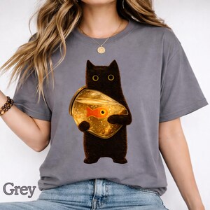 Cat with Goldfish T-Shirt, Funny Cat Tee-shirt, Unisex Graphic Tee, Cat Lover Gift