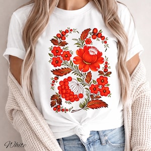 Comfort Colors® Red Floral Shirt, Botanical Flower Wreath Tee, Cottagecore Floral T-Shirt, Vintage Botanical Flower Tee, Mothers Day Shirt